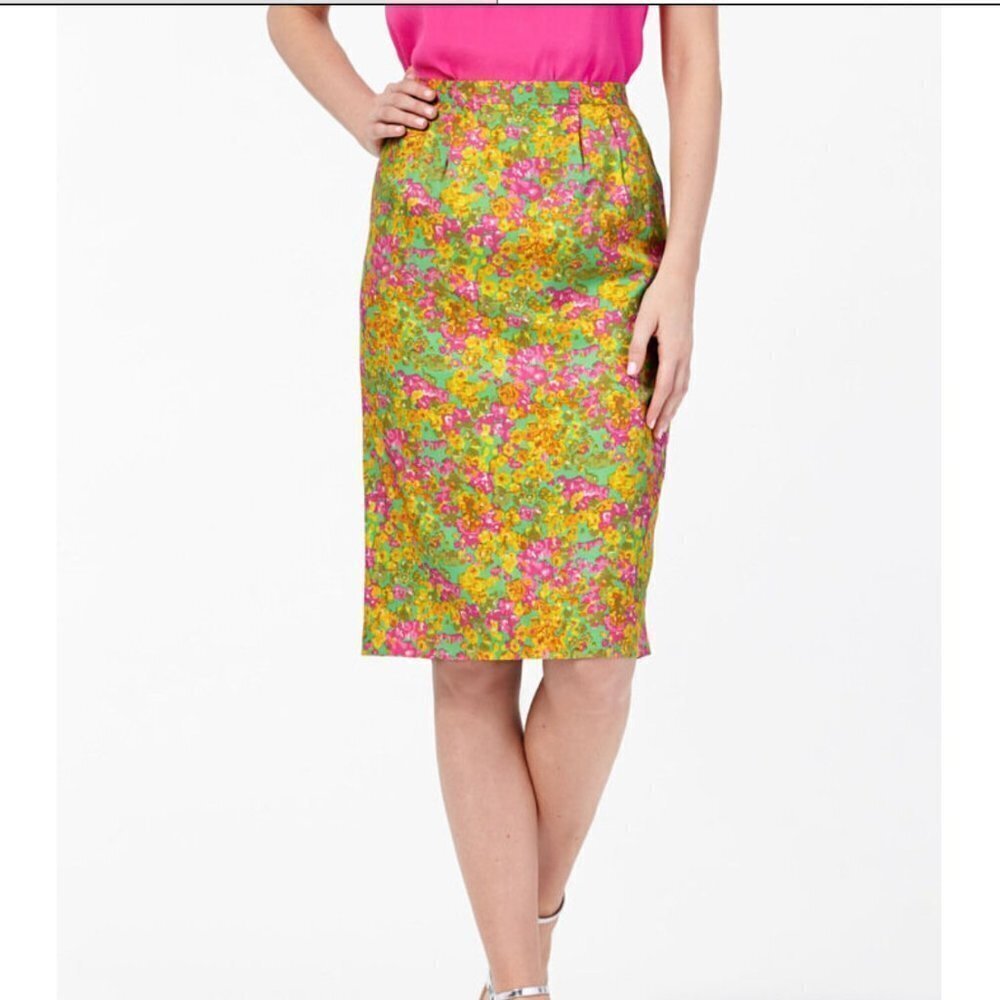 Boden Blue Multi Floral Silky Pencil Skirt Size 10L - Picture 10 of 11